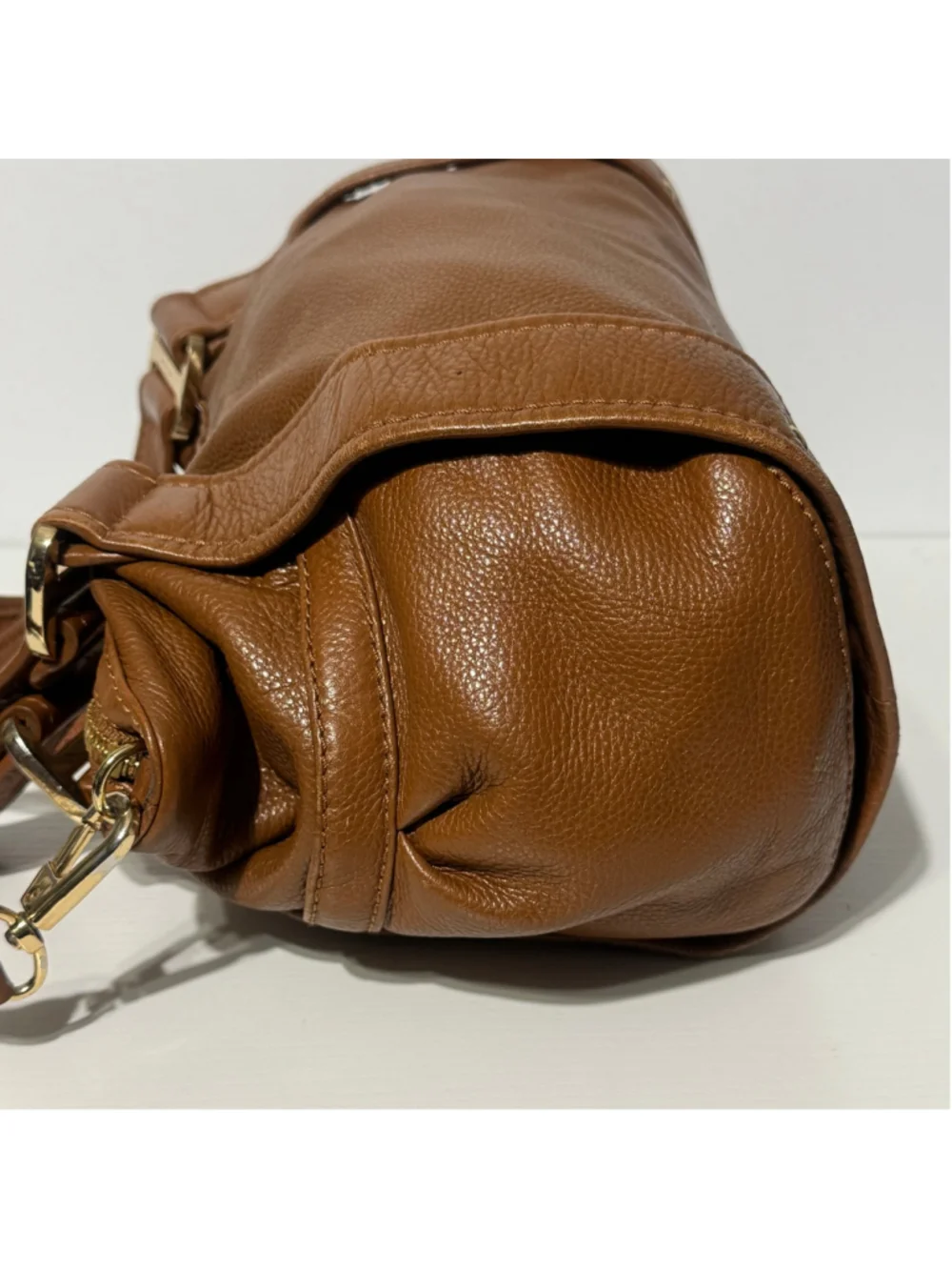 Michael Kors Brown Pebbled Leather Satchel Crossbody Bag Gold Hardware